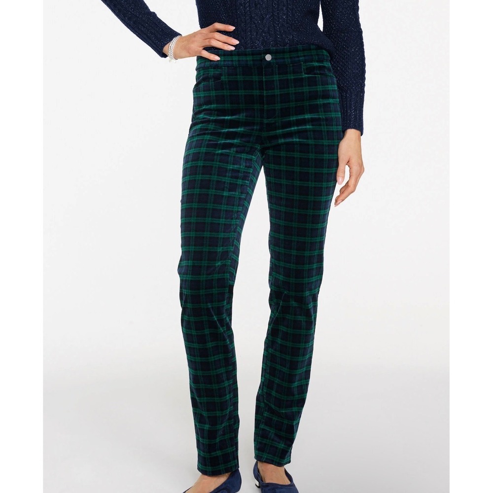 Talbots Women's 20W Velveteen Straight Leg Pants Tranquil Tartan